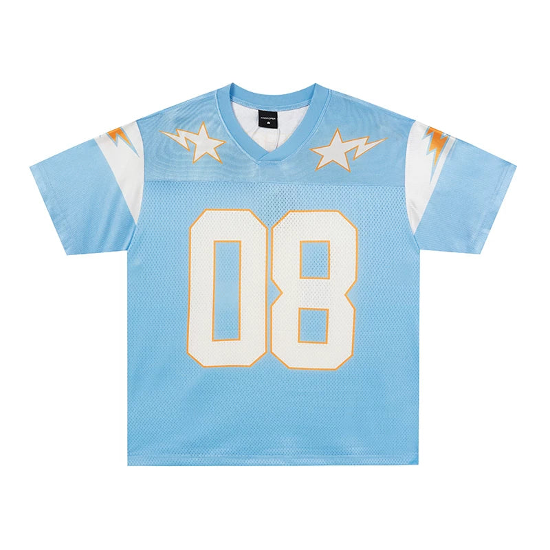 Blue #08 Football Jersey Shirt – Retro Sportswear Style