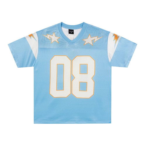 Blue #08 Football Jersey Shirt – Retro Sportswear Style