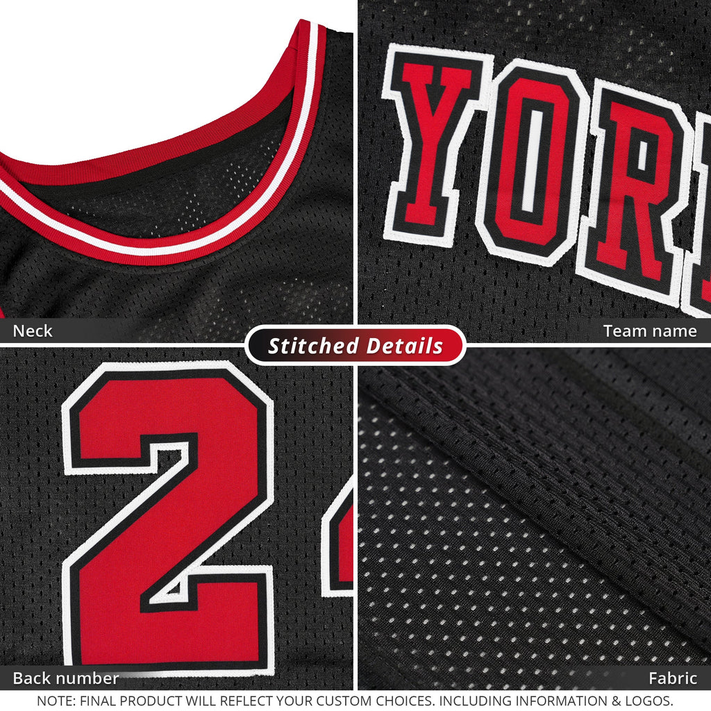 Custom Black Red-White Classic Tops Breathable Basketball Jersey