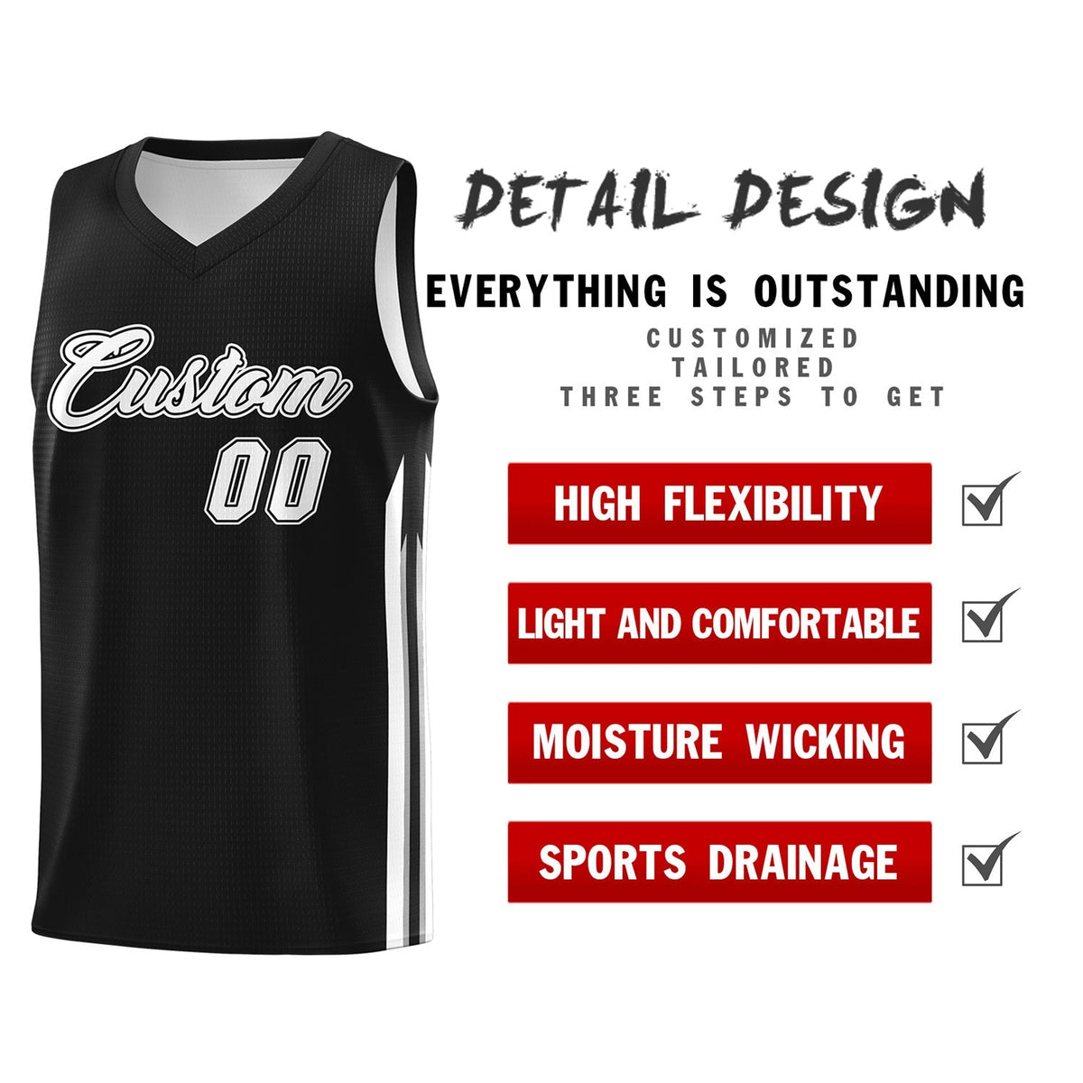 Custom Black White Classic Tops Sport Game Basketball Jersey