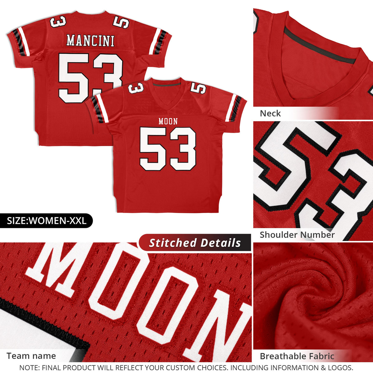 Custom Red White-Black Classic Style Mesh Authentic Football Jersey