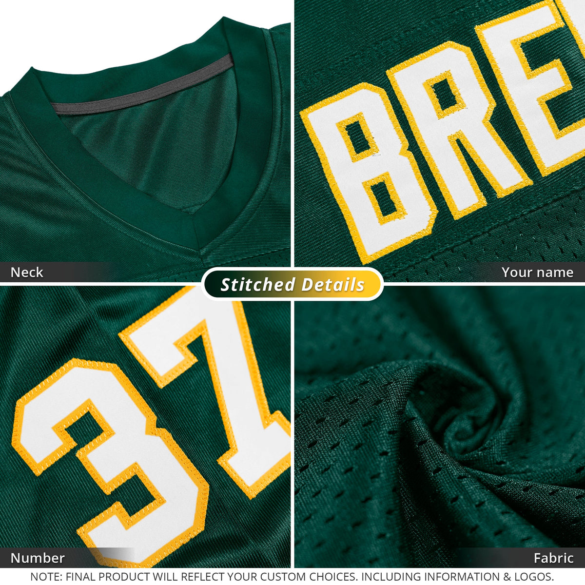 Custom Green White-Gold Classic Style Mesh Authentic Football Jersey