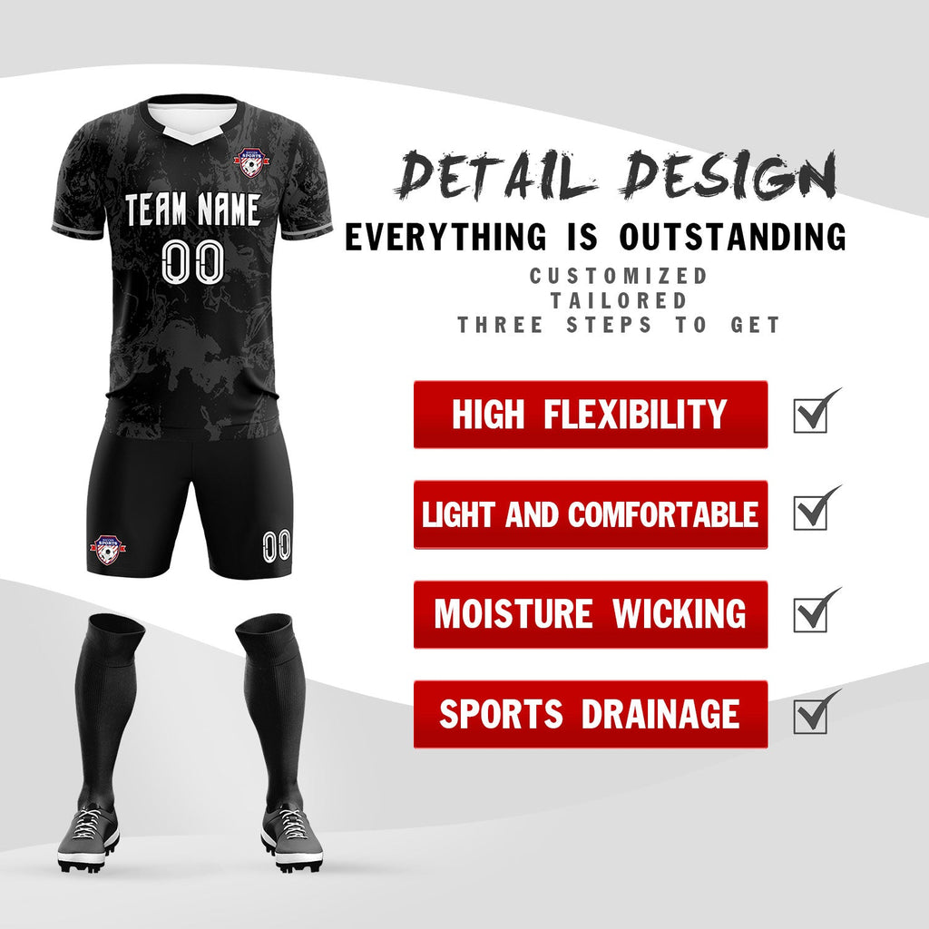 Custom Black Classic Graffiti Pattern Sportswear Soccer Tops/Sets Jersey