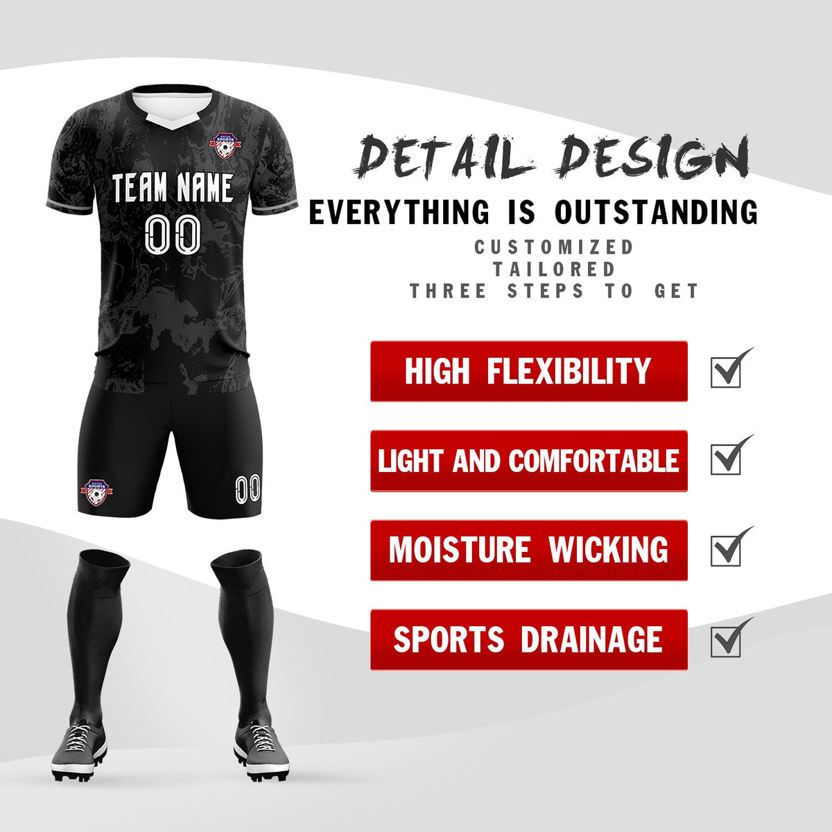 Custom Black Classic Graffiti Pattern Sportswear Soccer Tops/Sets Jersey