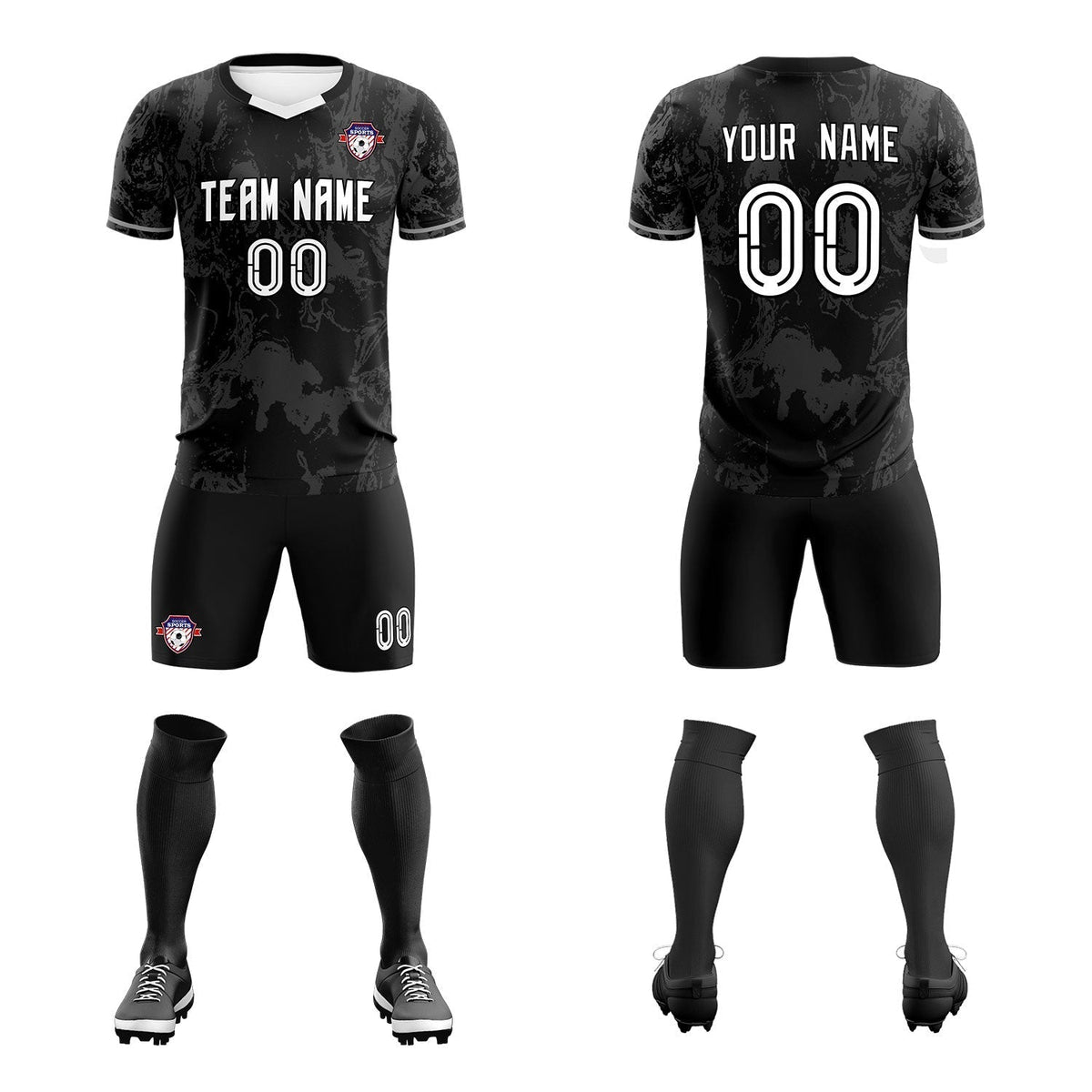 Custom Black Classic Graffiti Pattern Sportswear Soccer Tops/Sets Jersey
