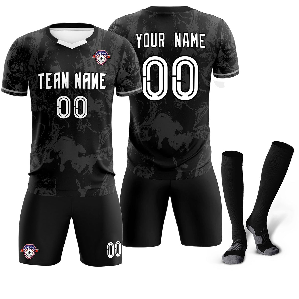 Custom Black Classic Graffiti Pattern Sportswear Soccer Tops/Sets Jersey