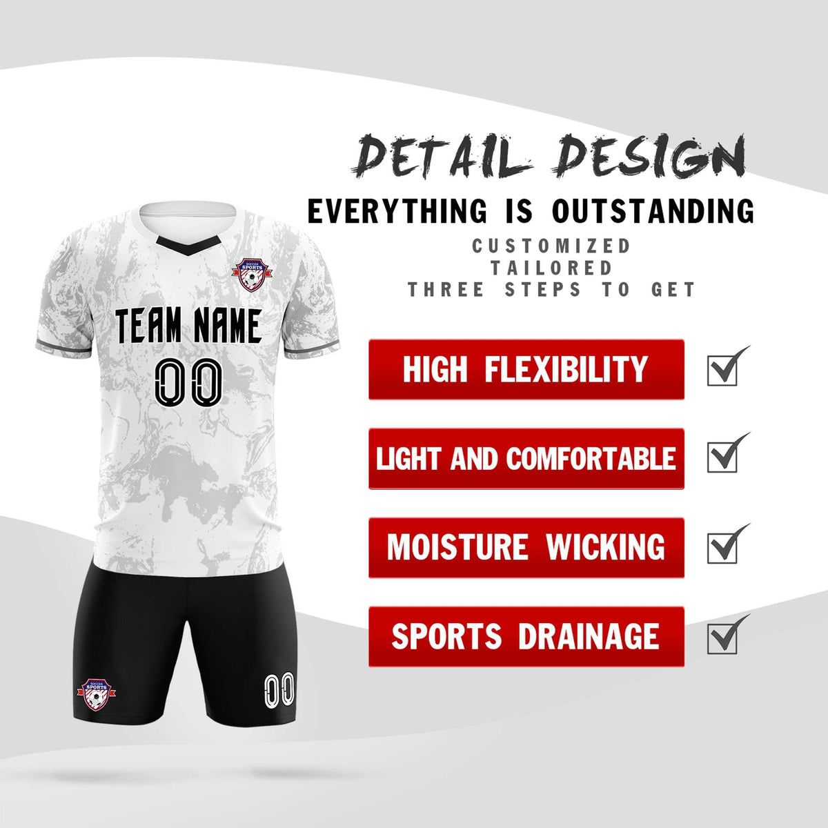 Custom White Classic Graffiti Pattern Sportswear Soccer Tops/Sets Jersey
