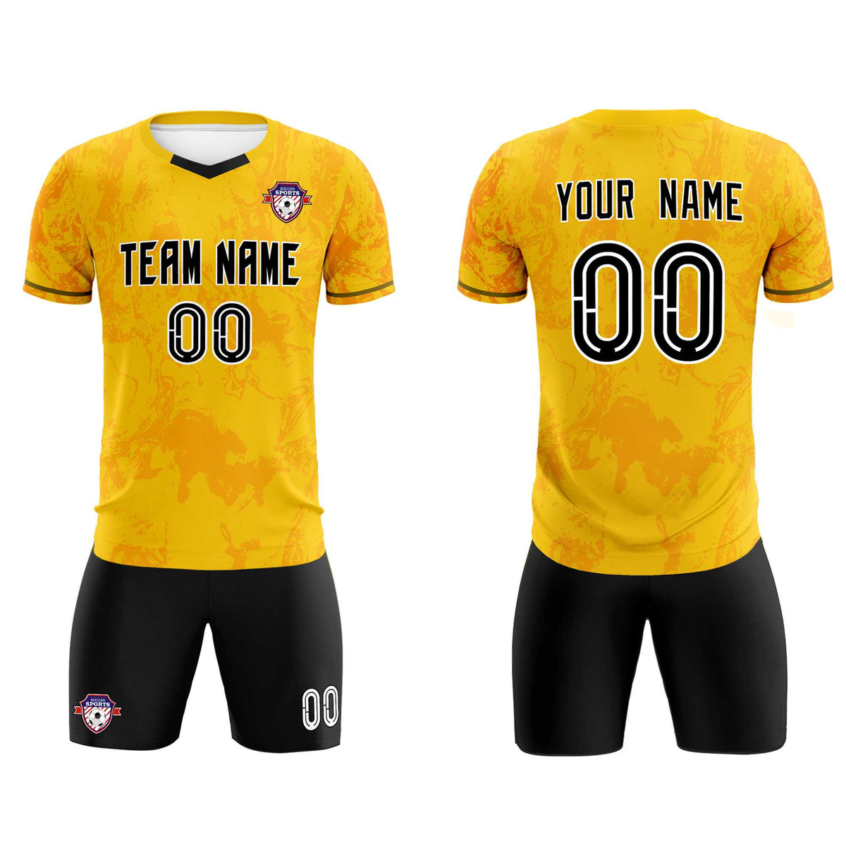 Custom Gold Classic Graffiti Pattern Sportswear Soccer Tops/Sets Jersey
