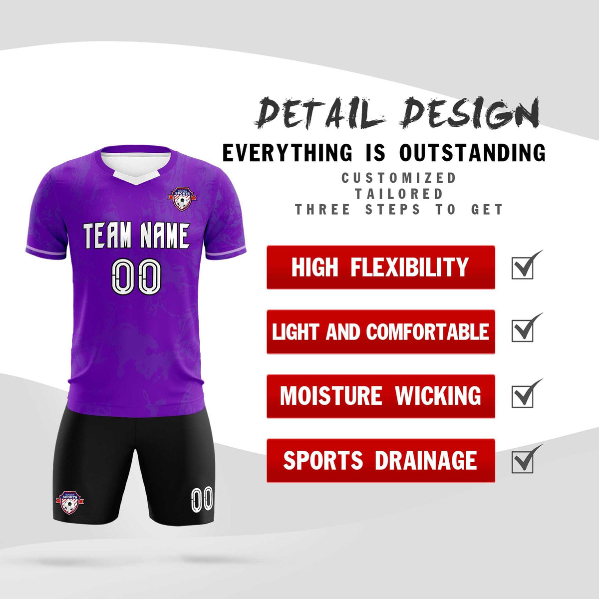 Custom Purple Classic Graffiti Pattern Sportswear Soccer Tops/Sets Jersey