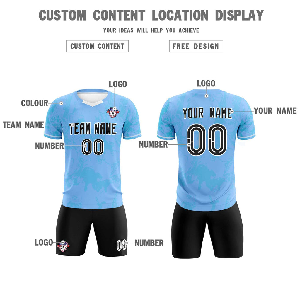 Custom Light Blue Classic Graffiti Pattern Sportswear Soccer Tops/Sets Jersey