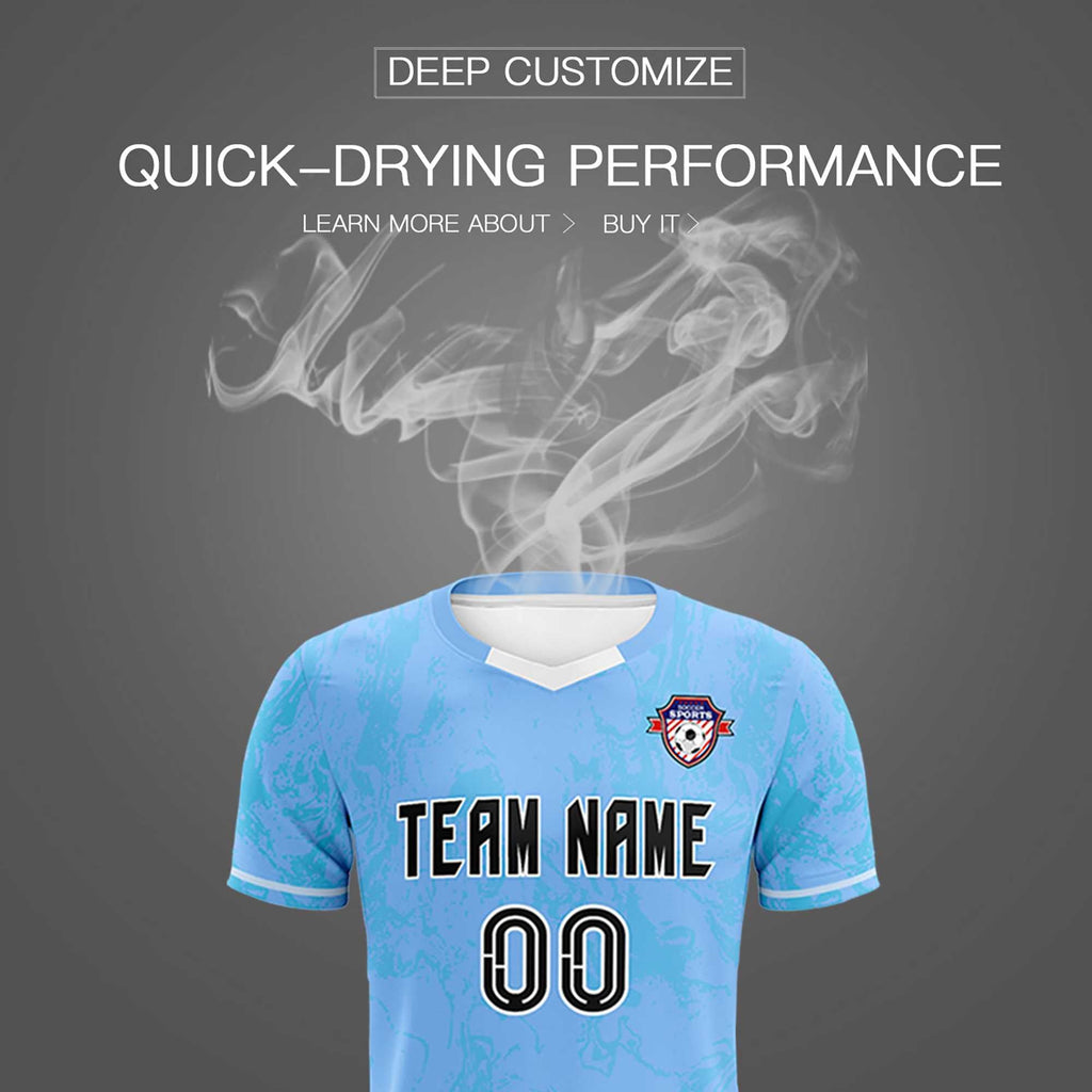 Custom Light Blue Classic Graffiti Pattern Sportswear Soccer Tops/Sets Jersey