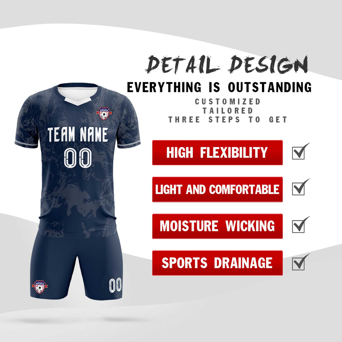Custom Navy Classic Graffiti Pattern Sportswear Soccer Tops/Sets Jersey