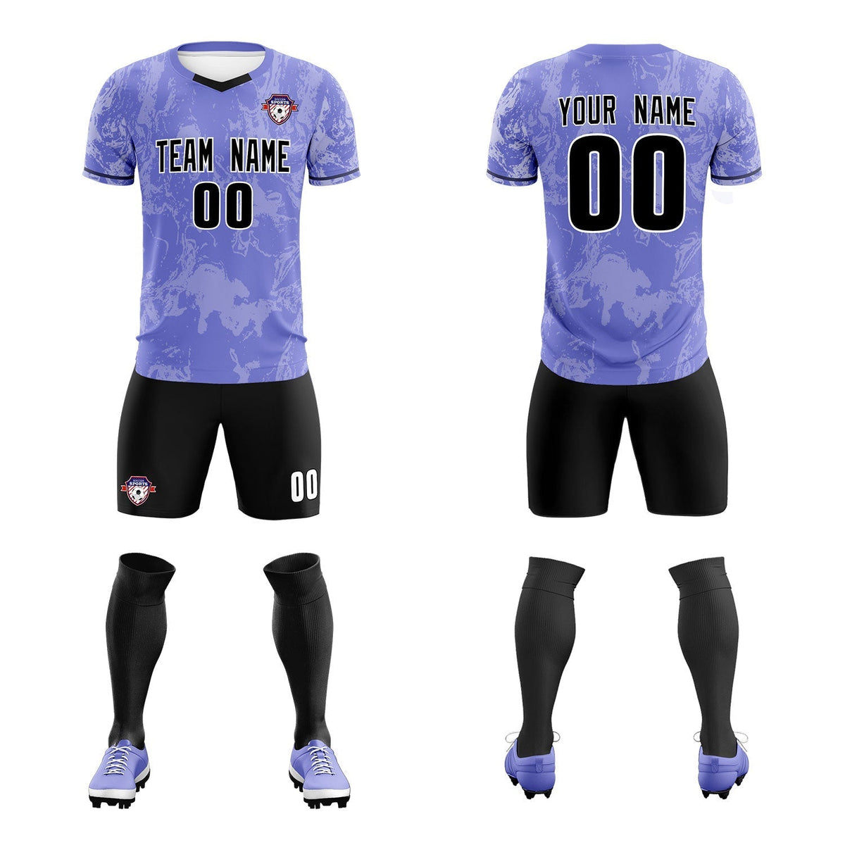 Custom Purple Classic Graffiti Pattern Sportswear Soccer Tops/Sets Jersey