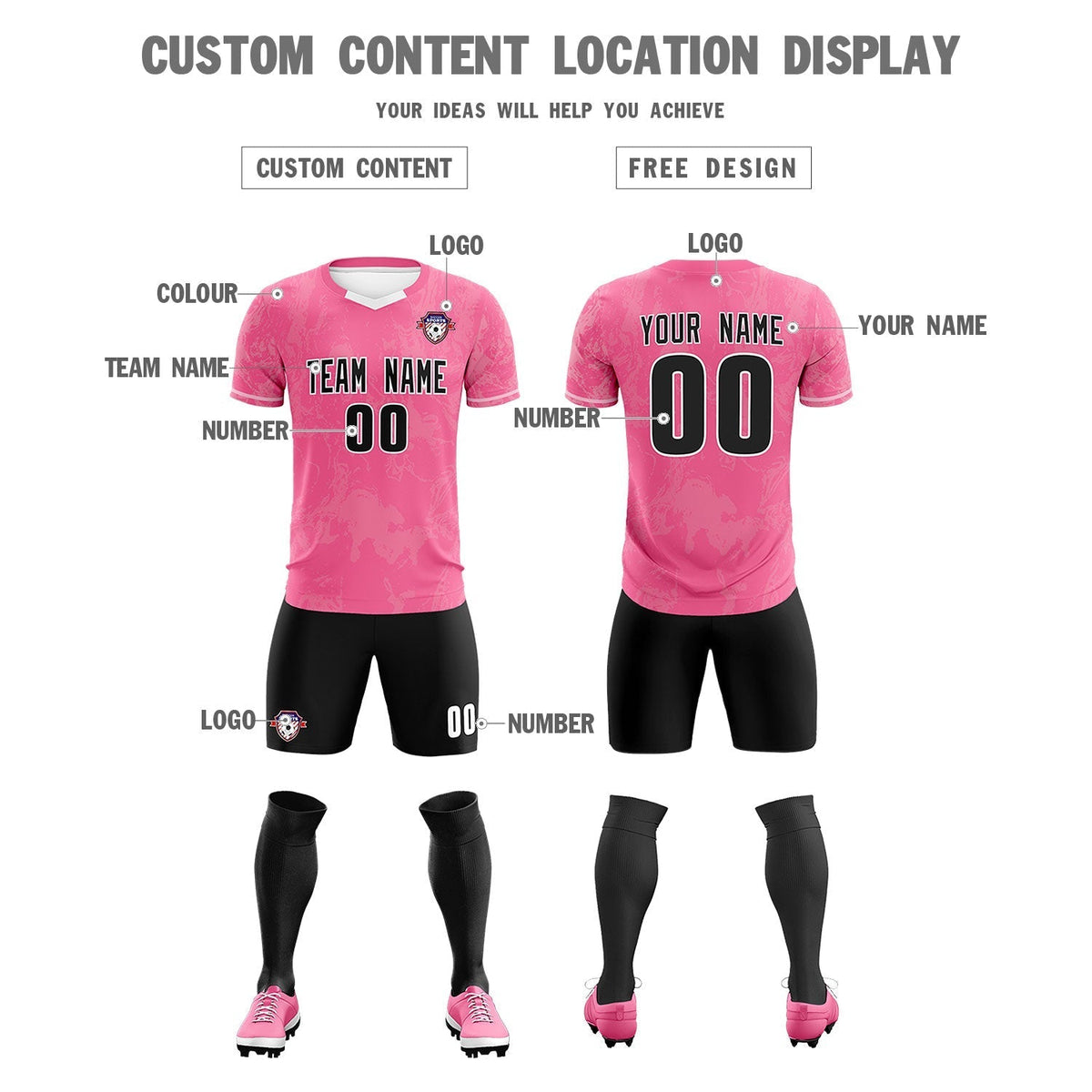 Custom Pink Classic Graffiti Pattern Sportswear Soccer Tops/Sets Jersey