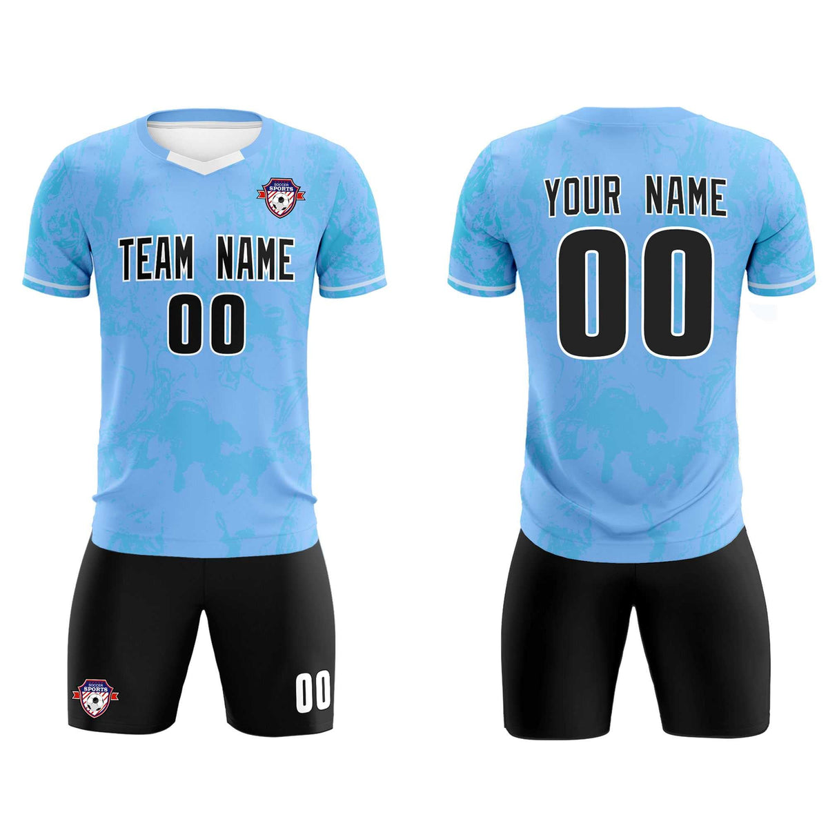 Custom Light Blue Classic Graffiti Pattern Sportswear Soccer Tops/Sets Jersey