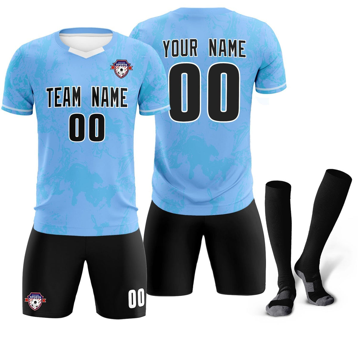 Custom Light Blue Classic Graffiti Pattern Sportswear Soccer Tops/Sets Jersey
