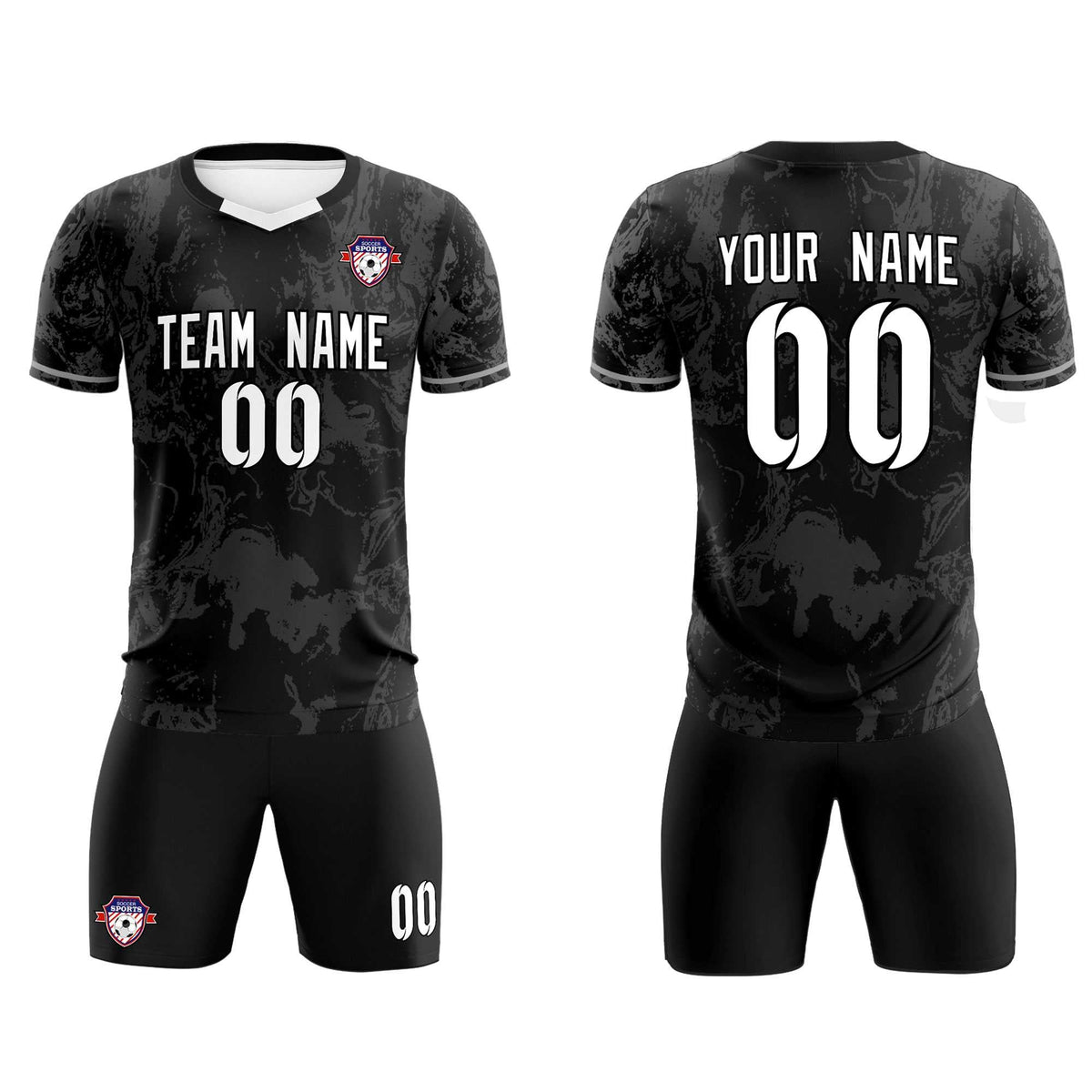 Custom Black Classic Graffiti Pattern Sportswear Soccer Tops/Sets Jersey