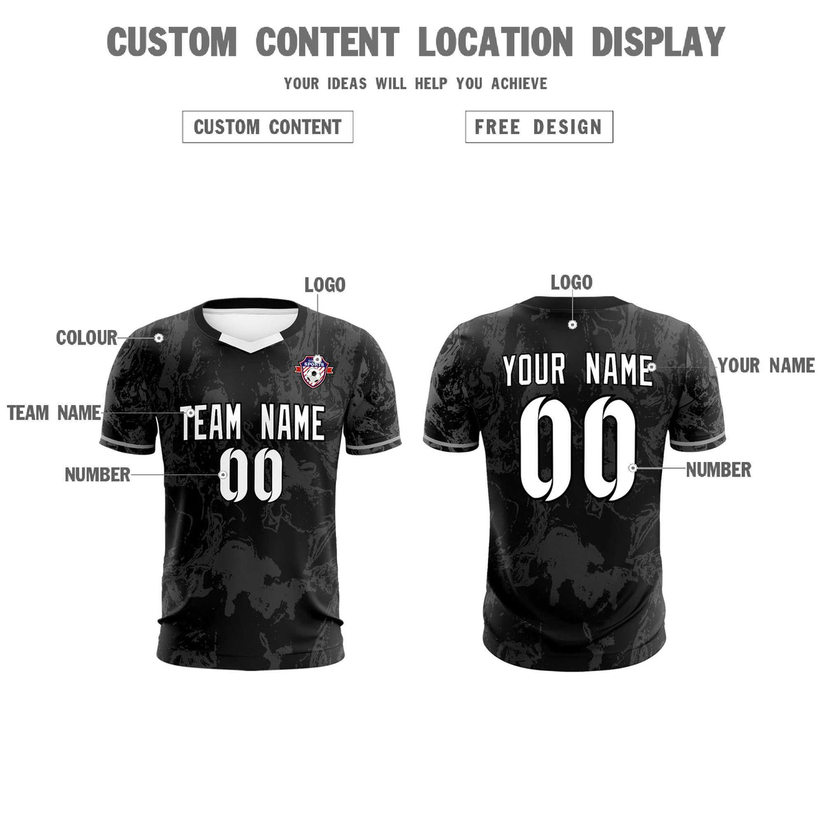 Custom Black Classic Graffiti Pattern Sportswear Soccer Tops/Sets Jersey