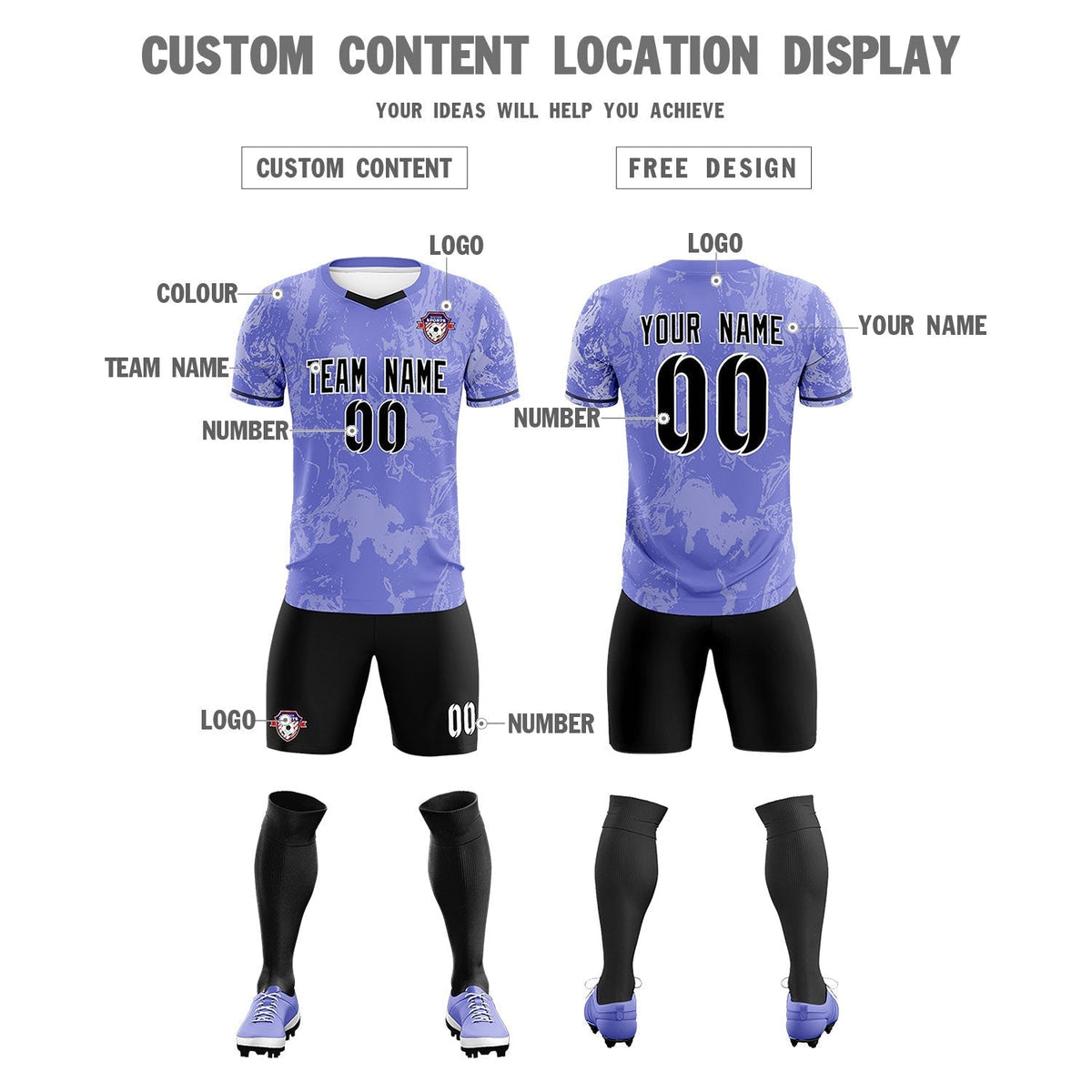 Custom Purple Classic Graffiti Pattern Sportswear Soccer Tops/Sets Jersey