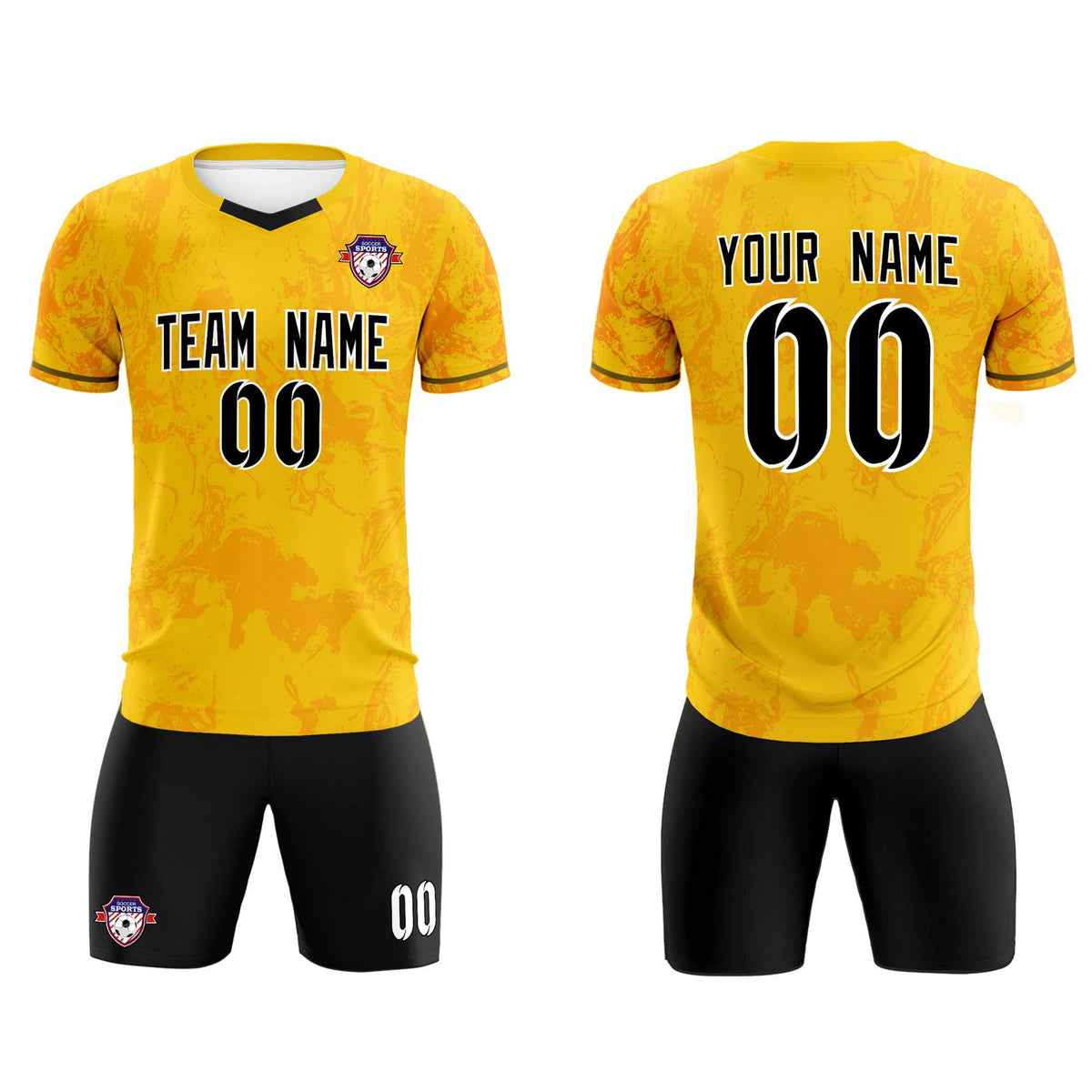 Custom Gold Classic Graffiti Pattern Sportswear Soccer Tops/Sets Jersey