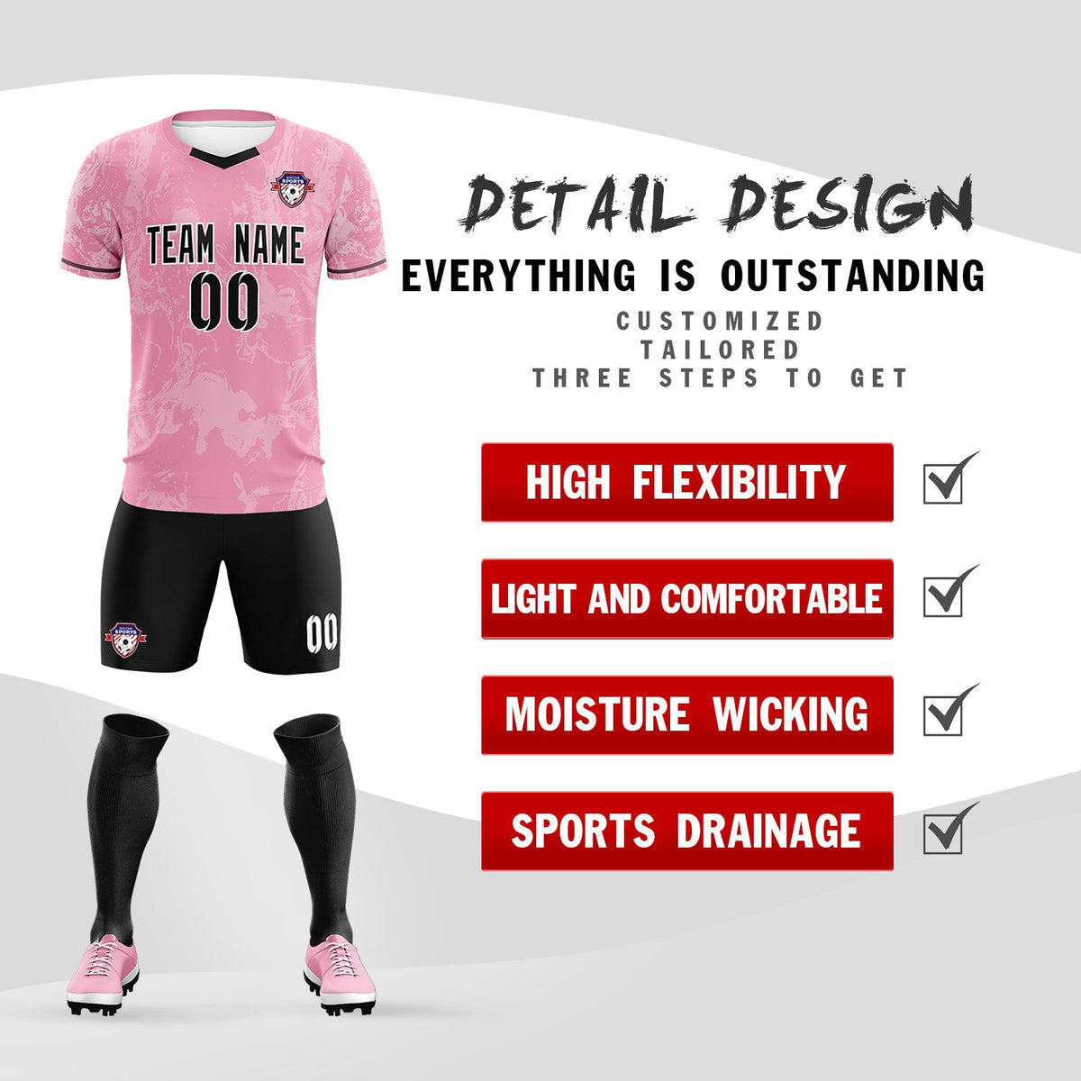 Custom Light Pink Classic Graffiti Pattern Sportswear Soccer Tops/Sets Jersey