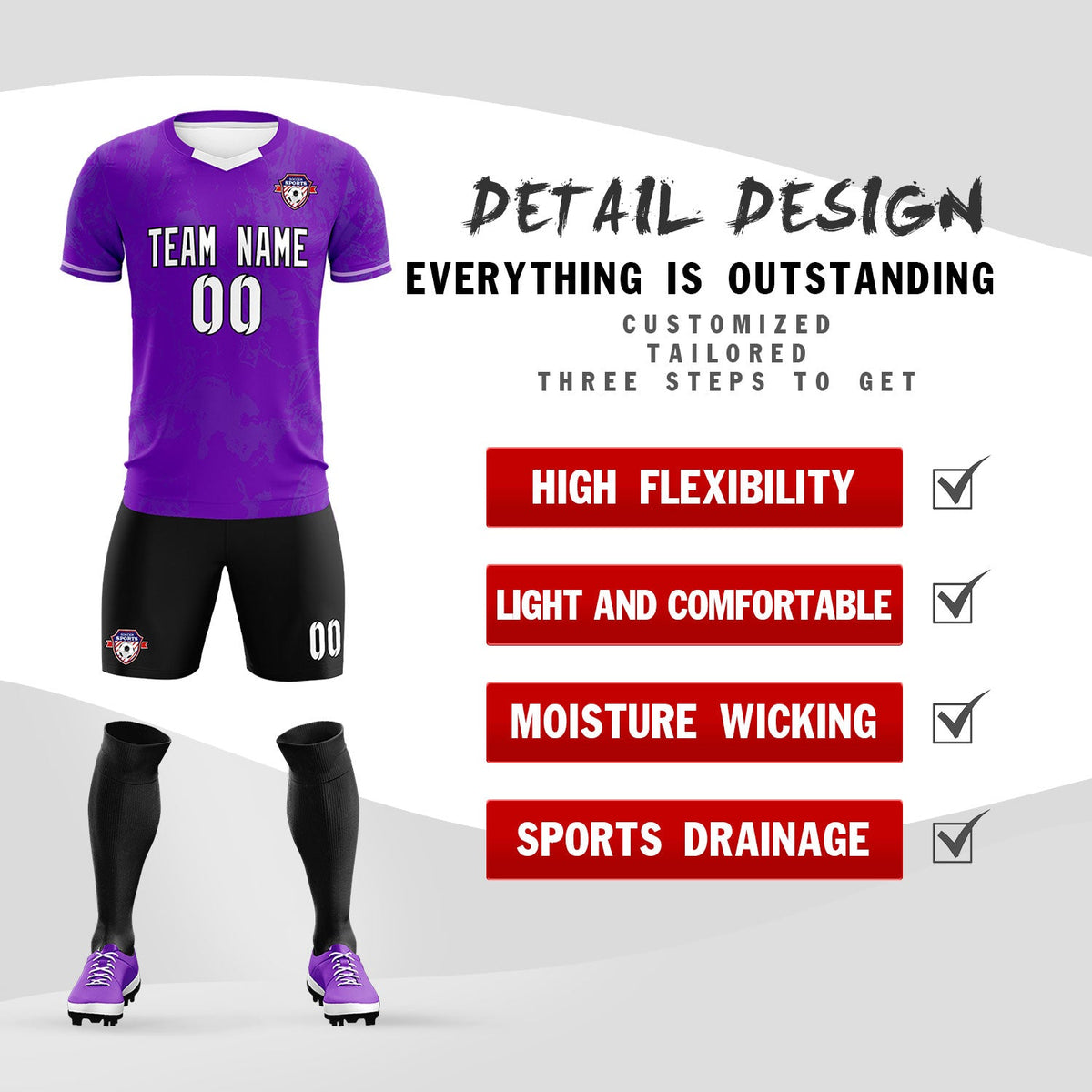 Custom Purple Classic Graffiti Pattern Sportswear Soccer Tops/Sets Jersey