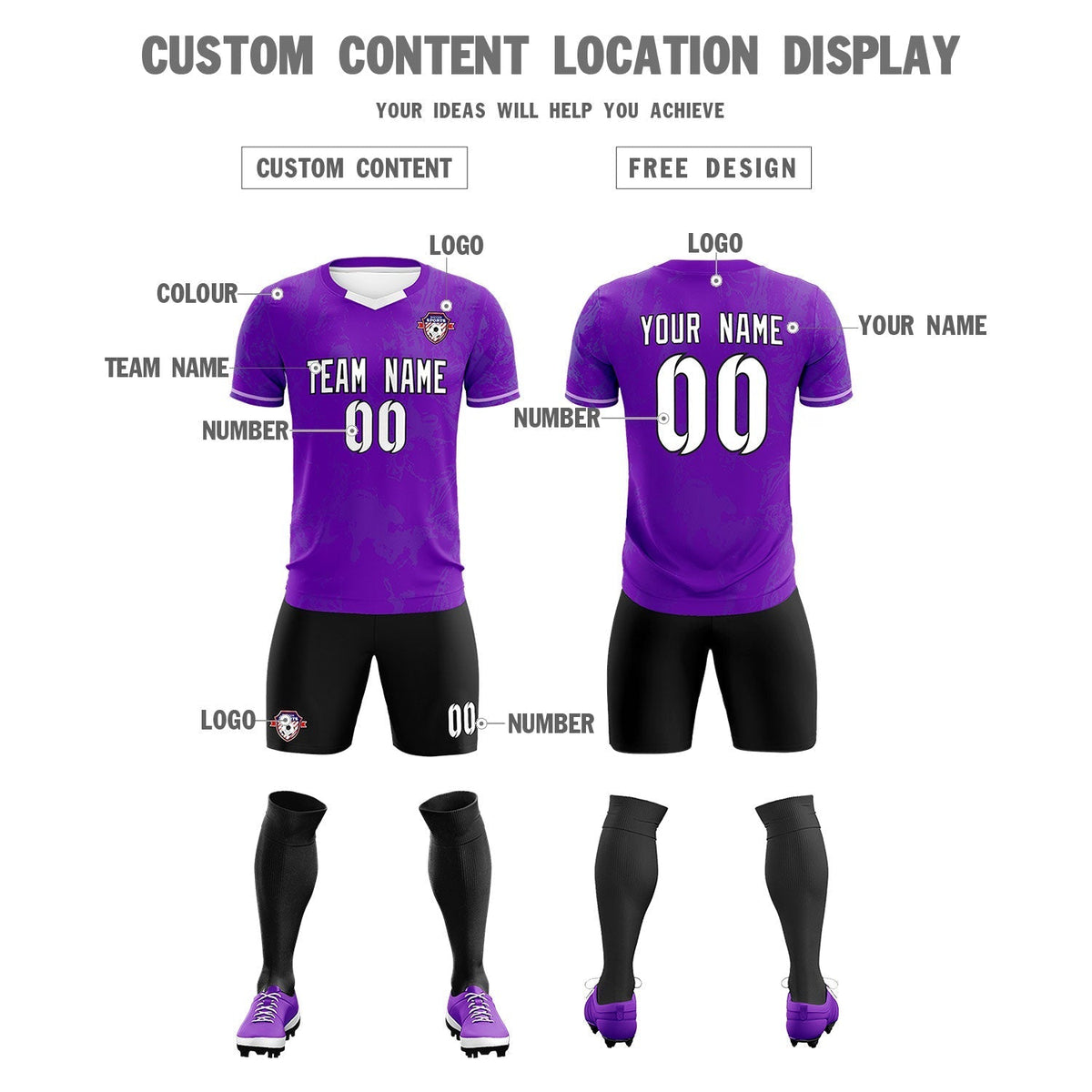 Custom Purple Classic Graffiti Pattern Sportswear Soccer Tops/Sets Jersey