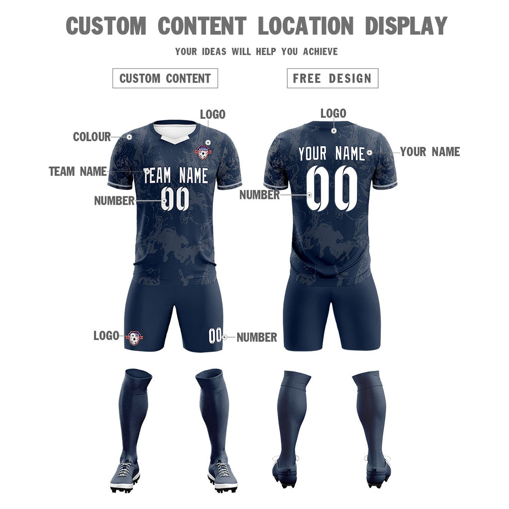 Custom Navy Classic Graffiti Pattern Sportswear Soccer Tops/Sets Jersey