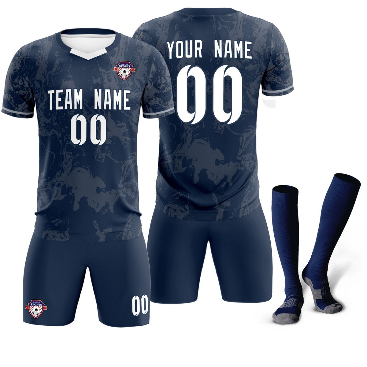 Custom Navy Classic Graffiti Pattern Sportswear Soccer Tops/Sets Jersey