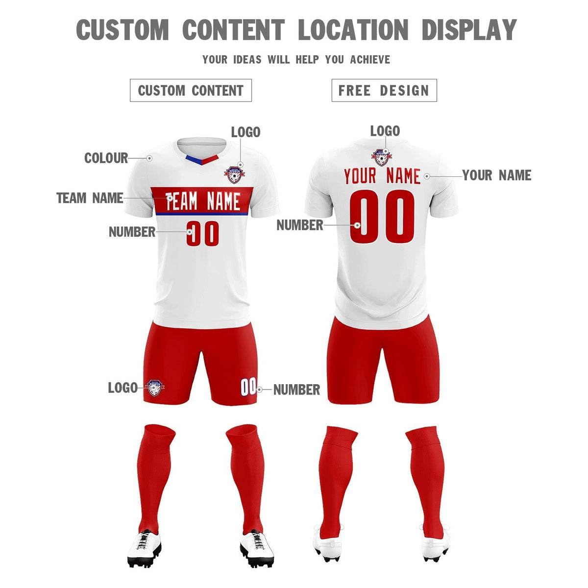 Custom White Classic Sports Sets Soccer Shirt Jersey