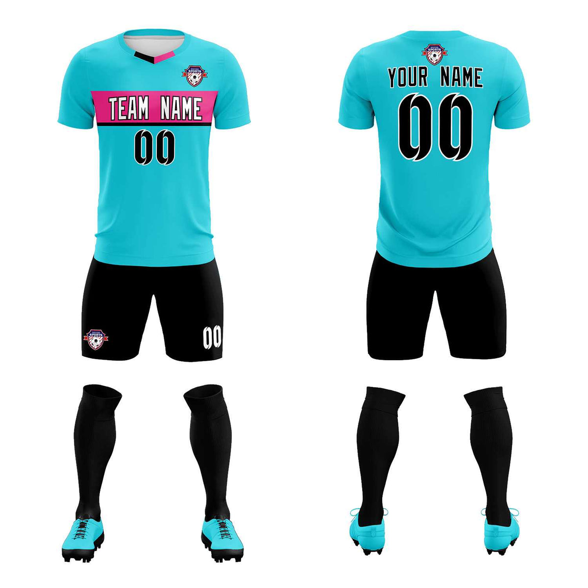 Custom Sky Blue Classic Sports Sets Soccer Shirt Jersey