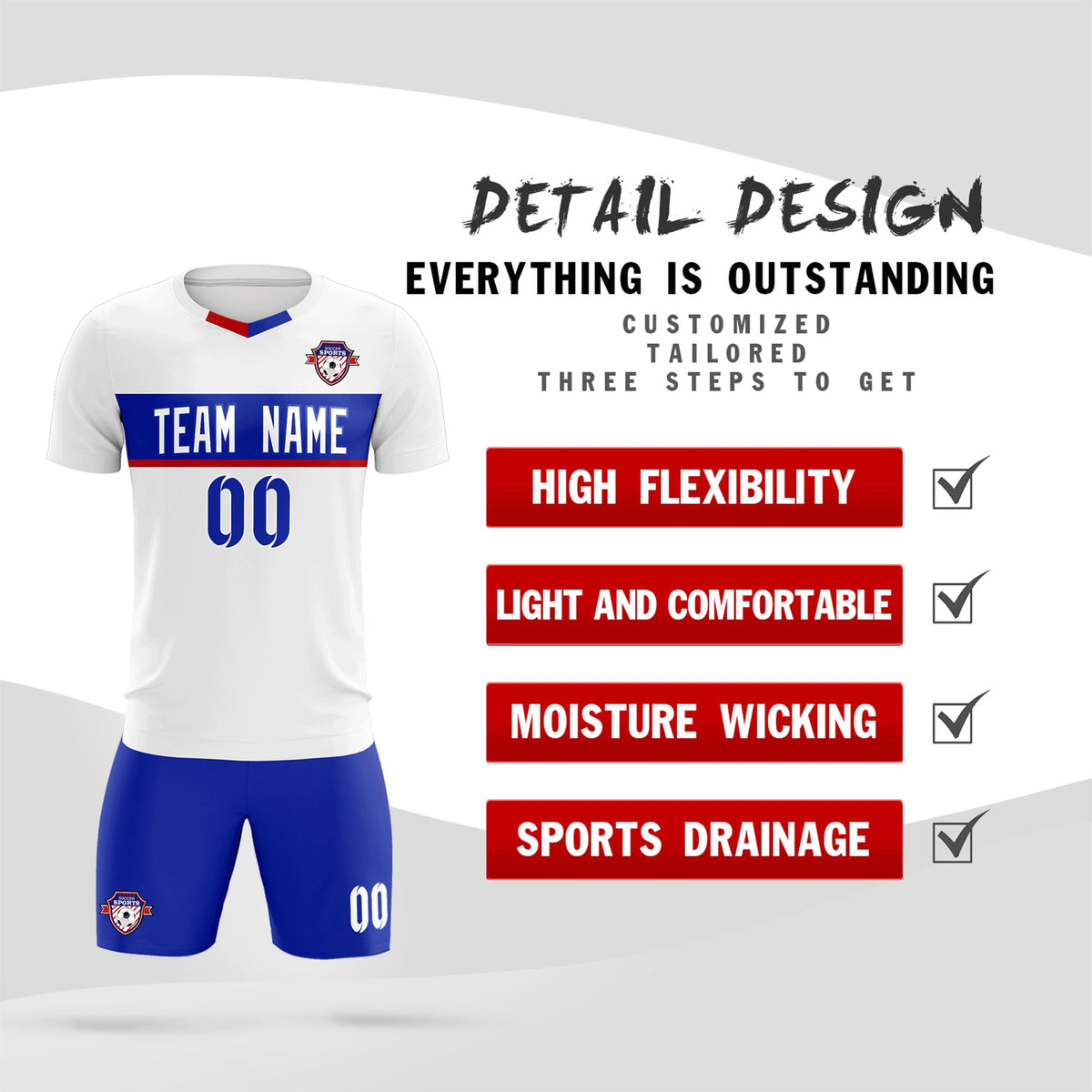 Custom White Classic Sports Sets Soccer Shirt Jersey