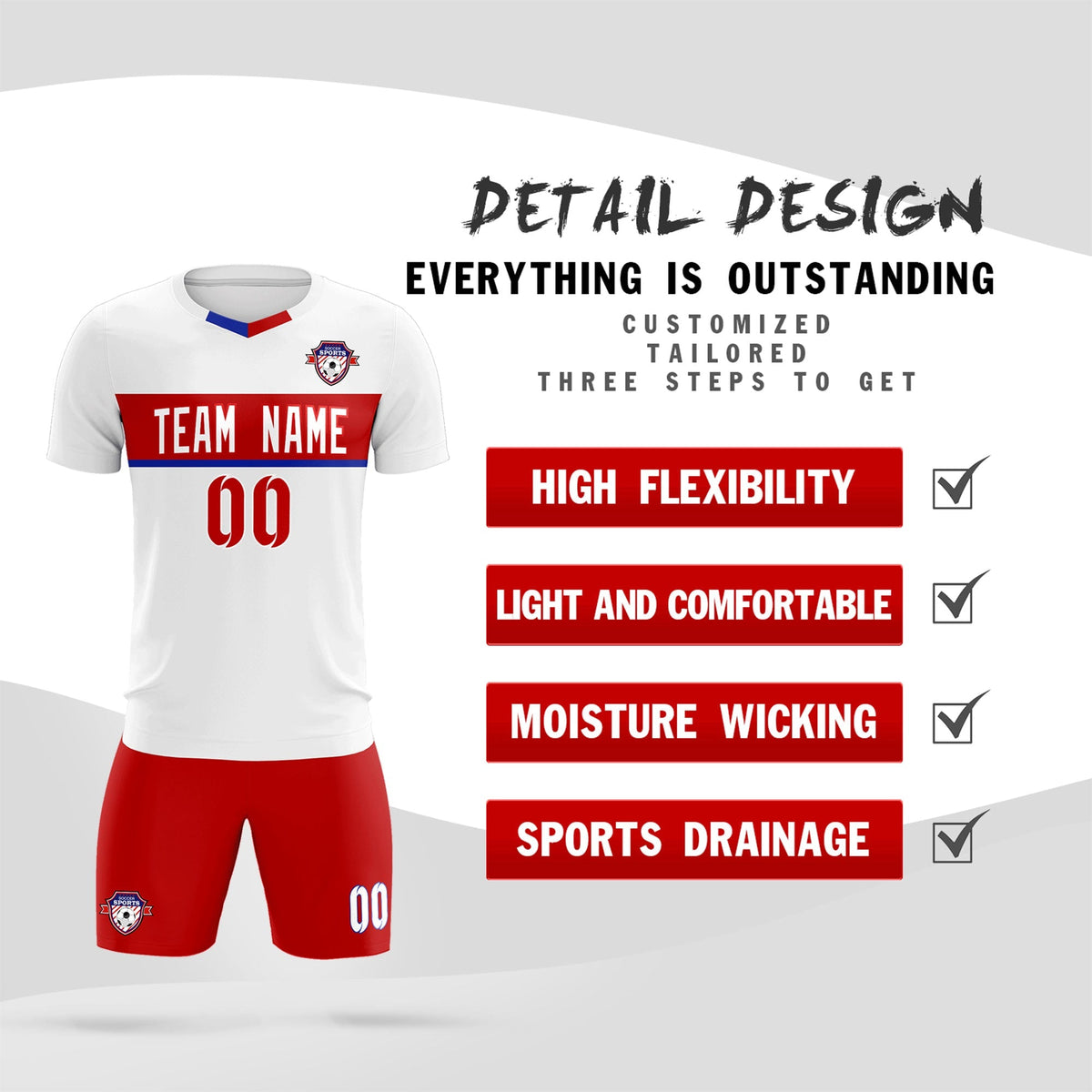 Custom White Classic Sports Sets Soccer Shirt Jersey