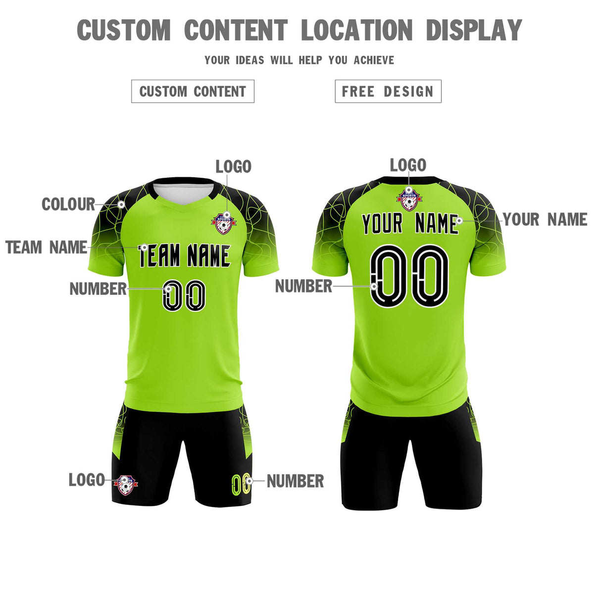 Custom Neon Green Classic Soccer Training Sets Jersey For Adults/Kids