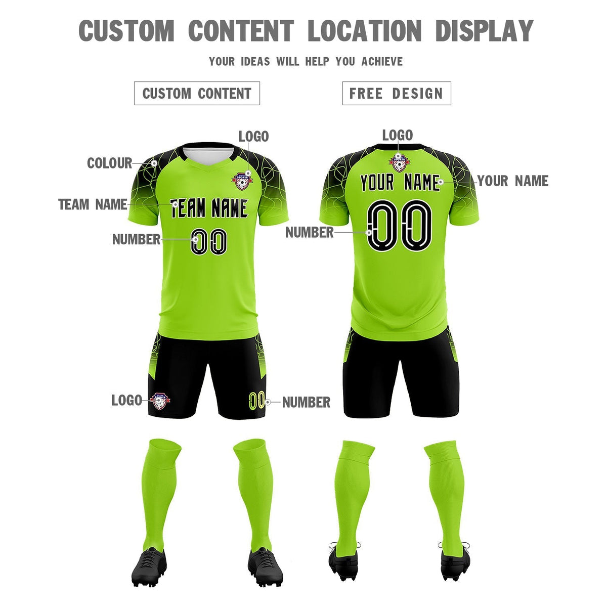Custom Neon Green Classic Soccer Training Sets Jersey For Adults/Kids