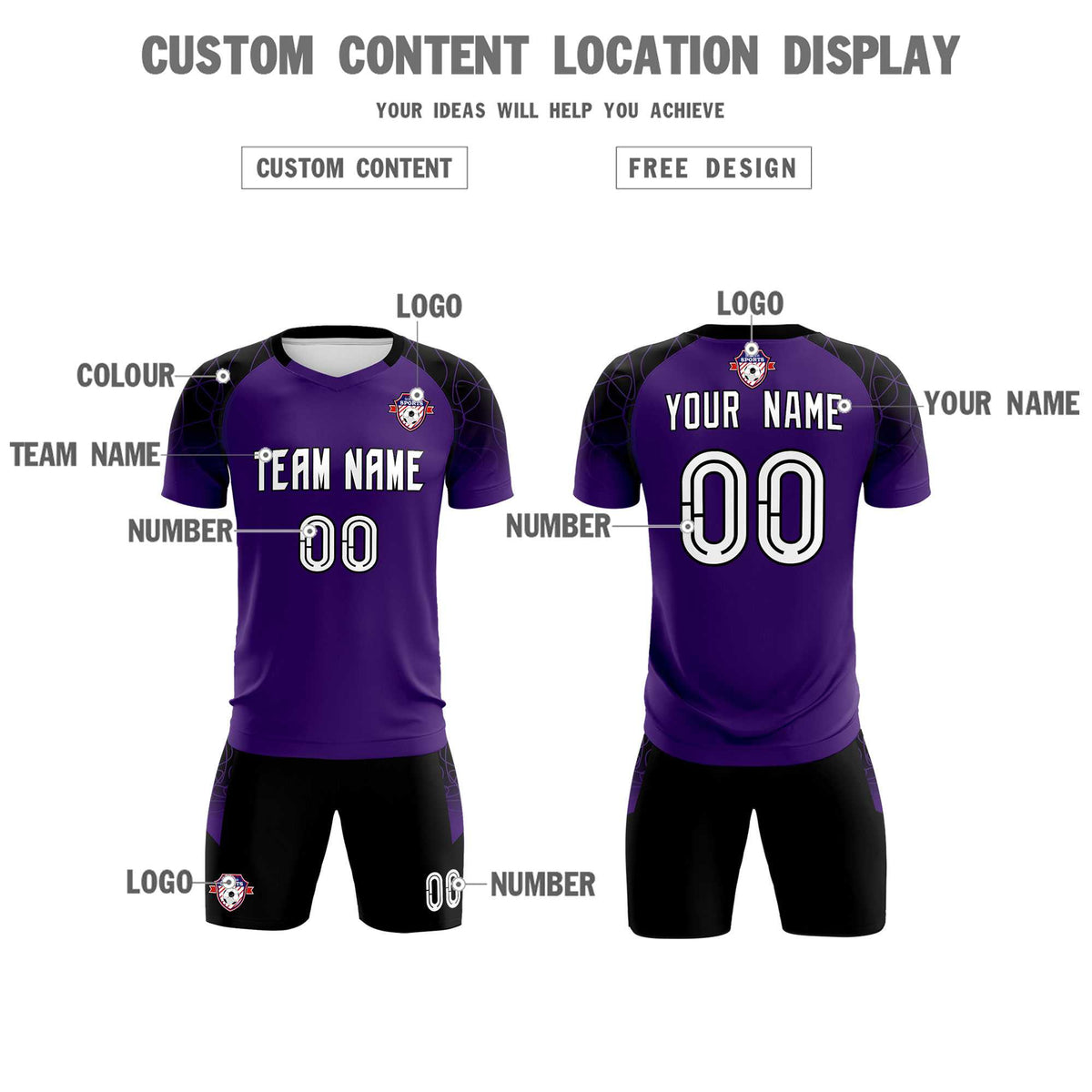 Custom Purple Classic Soccer Training Sets Jersey For Adults/Kids