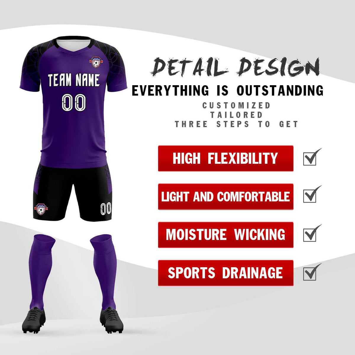 Custom Purple Classic Soccer Training Sets Jersey For Adults/Kids