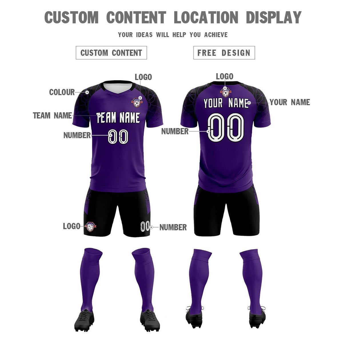 Custom Purple Classic Soccer Training Sets Jersey For Adults/Kids