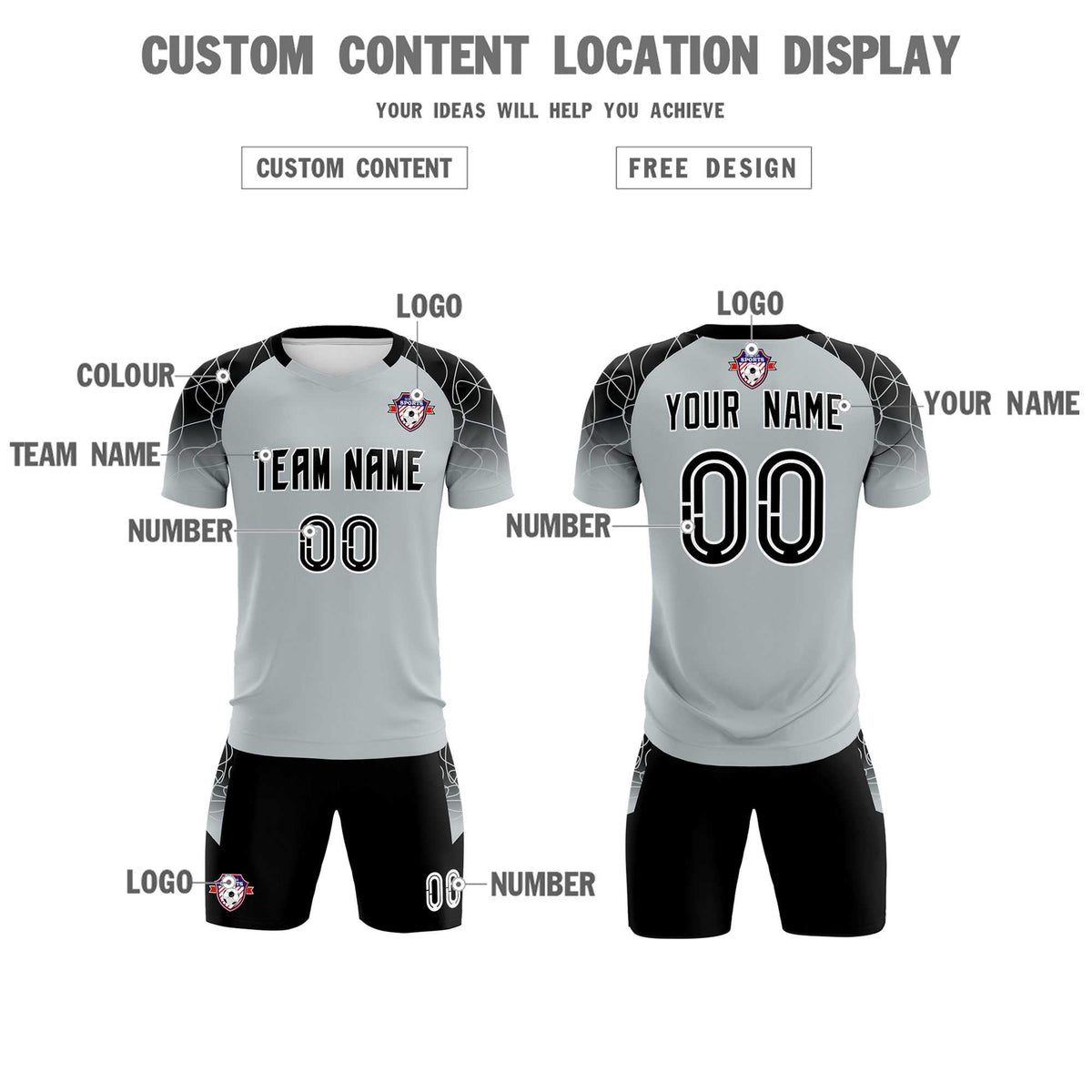 Custom Silver Classic Soccer Training Sets Jersey For Adults/Kids