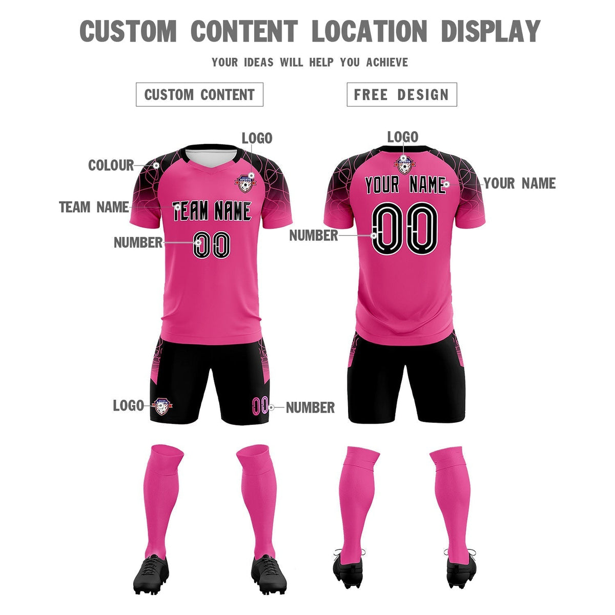 Custom Rose Red Classic Soccer Training Sets Jersey For Adults/Kids