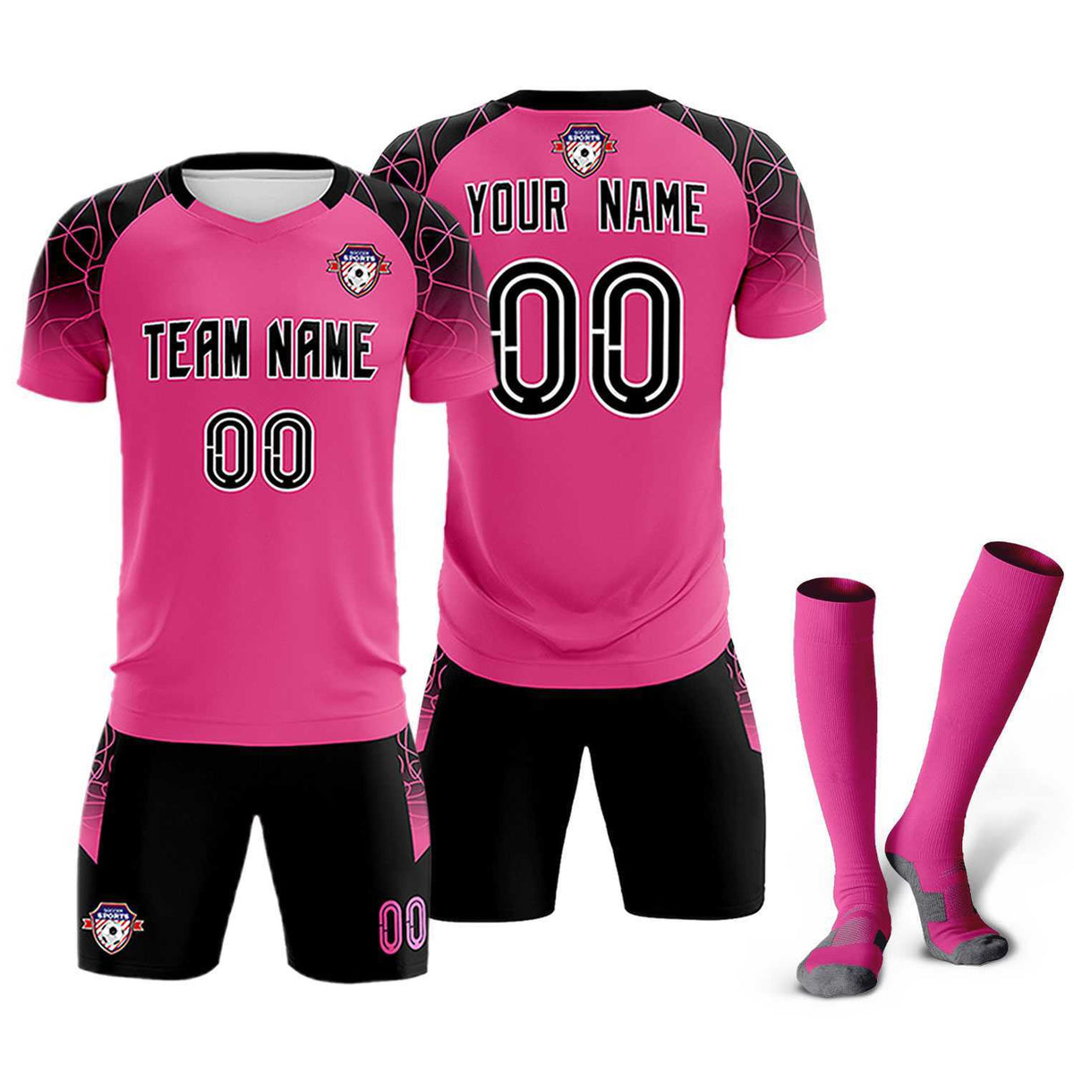 Custom Rose Red Classic Soccer Training Sets Jersey For Adults/Kids
