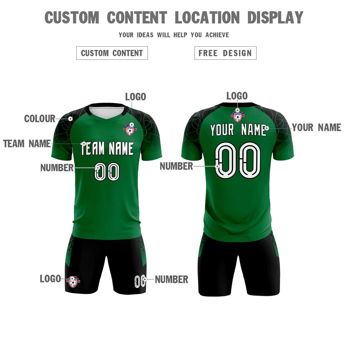 Custom Kelly Green Classic Soccer Training Sets Jersey For Adults/Kids