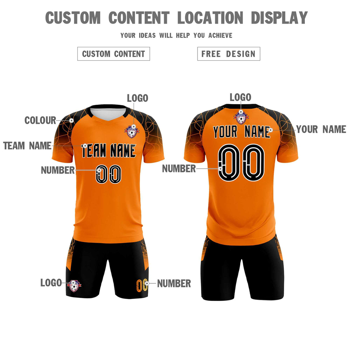 Custom Orange Classic Soccer Training Sets Jersey For Adults/Kids