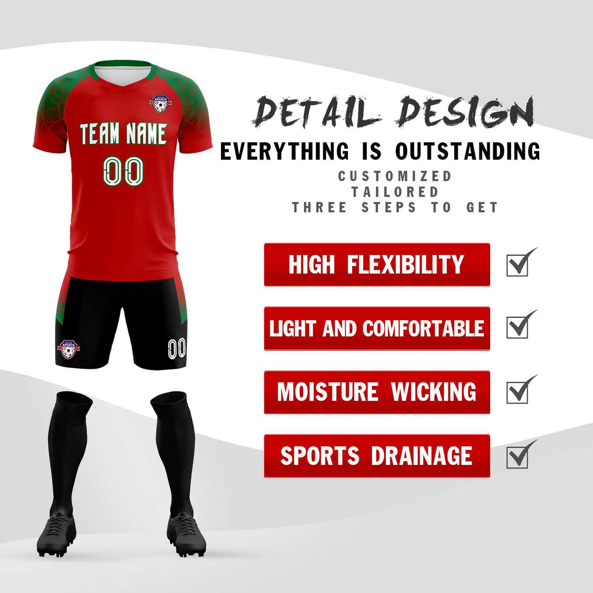 Custom Red Classic Soccer Training Sets Jersey For Adults/Kids