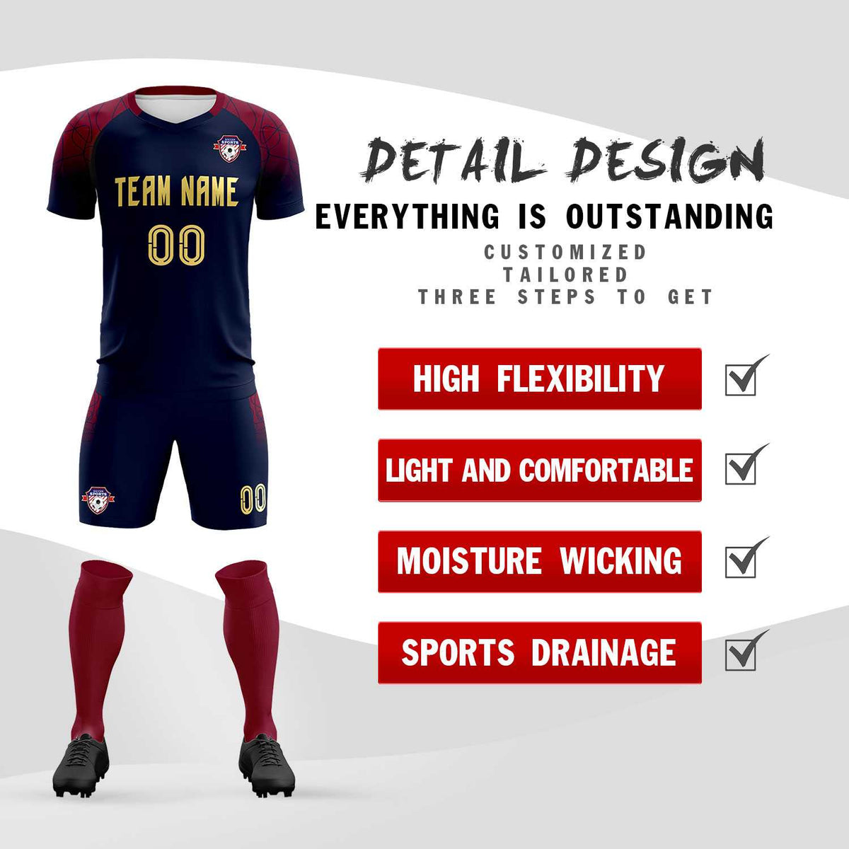 Custom Navy Classic Soccer Training Sets Jersey For Adults/Kids