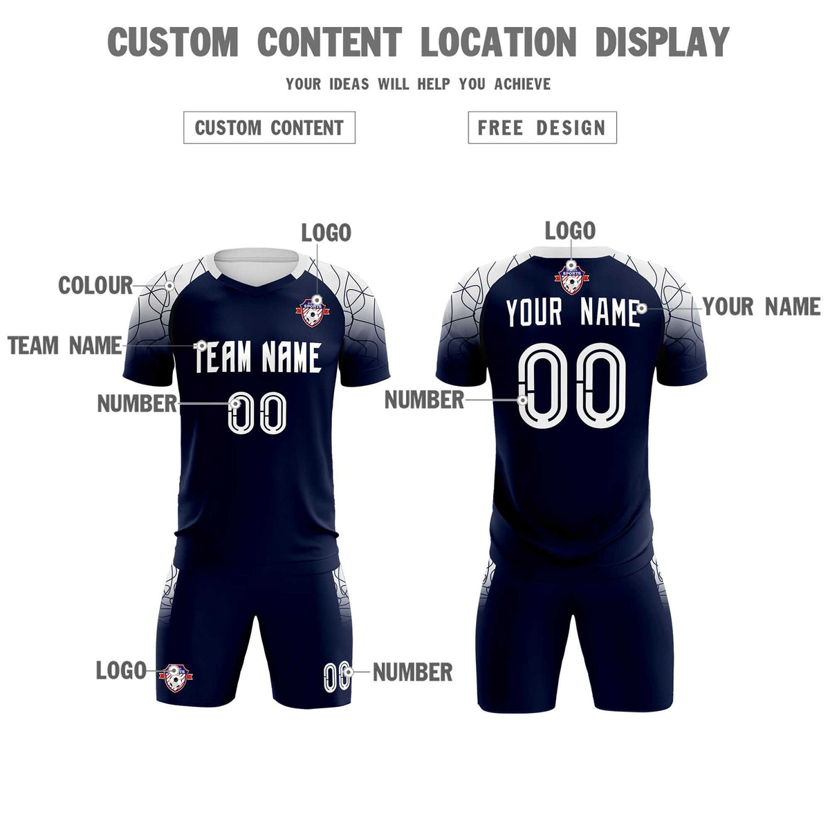 Custom Navy Classic Soccer Training Sets Jersey For Adults/Kids
