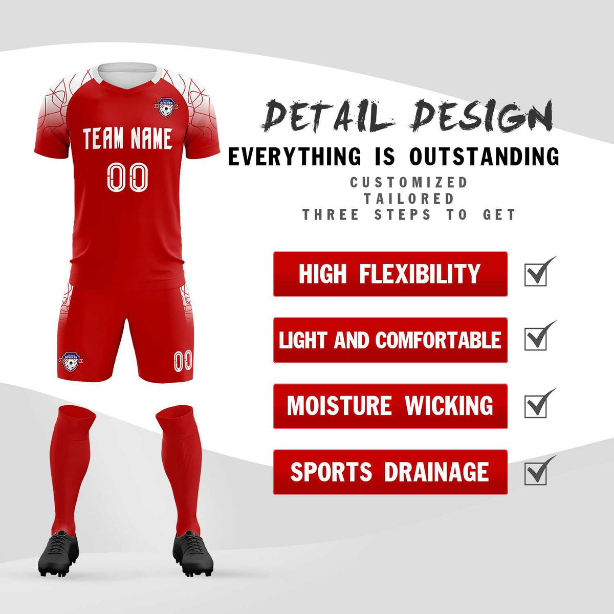 Custom Red Classic Soccer Training Sets Jersey For Adults/Kids