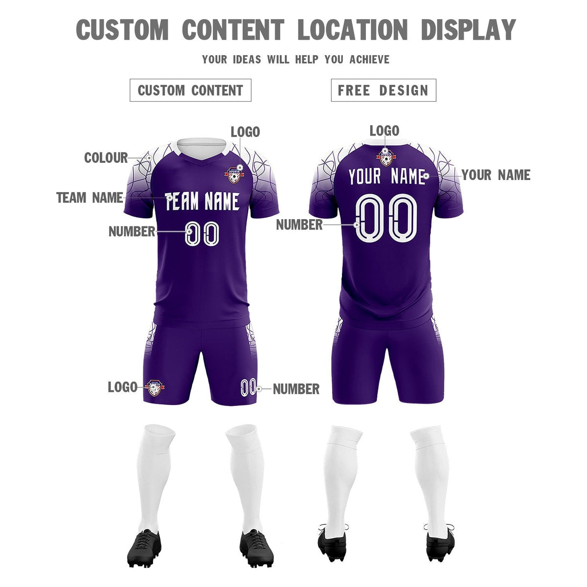 Custom Purple Classic Soccer Training Sets Jersey For Adults/Kids