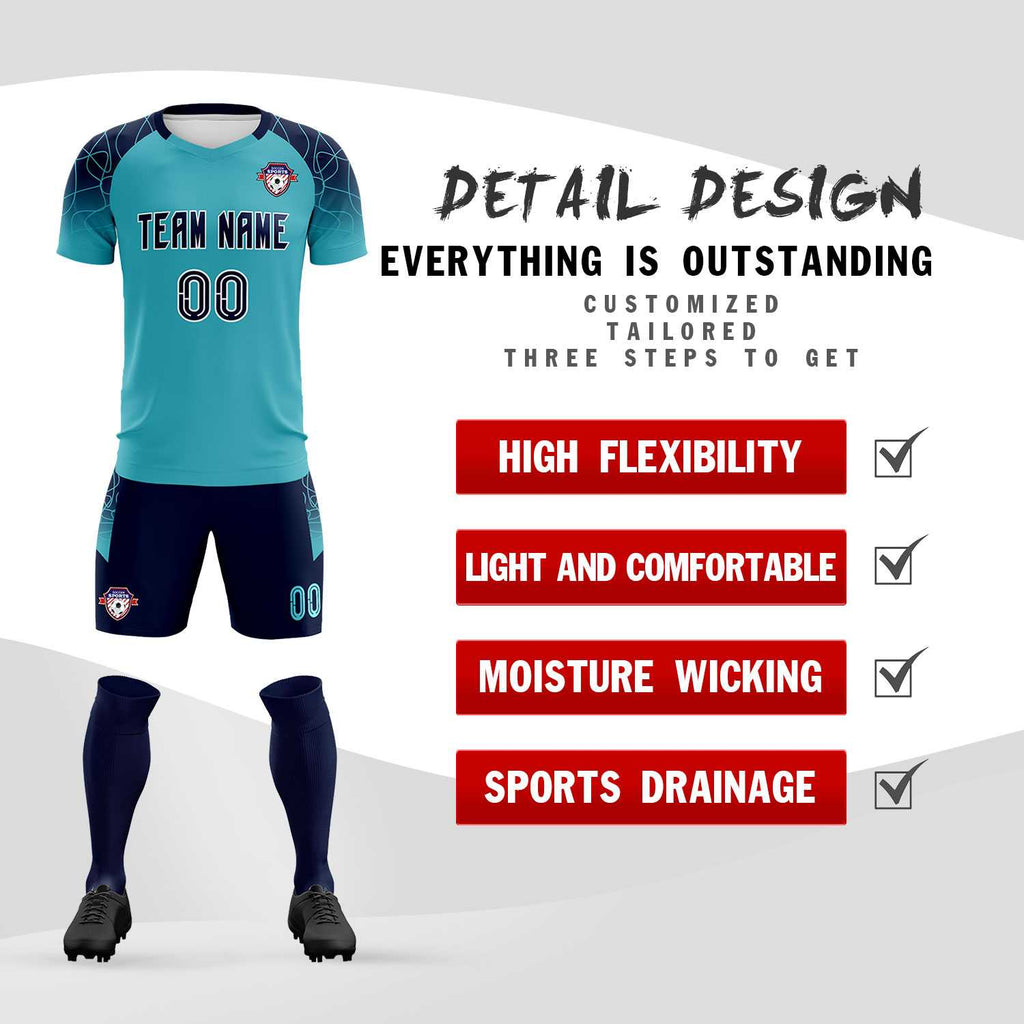 Custom Sky Blue Classic Soccer Training Sets Jersey For Adults/Kids
