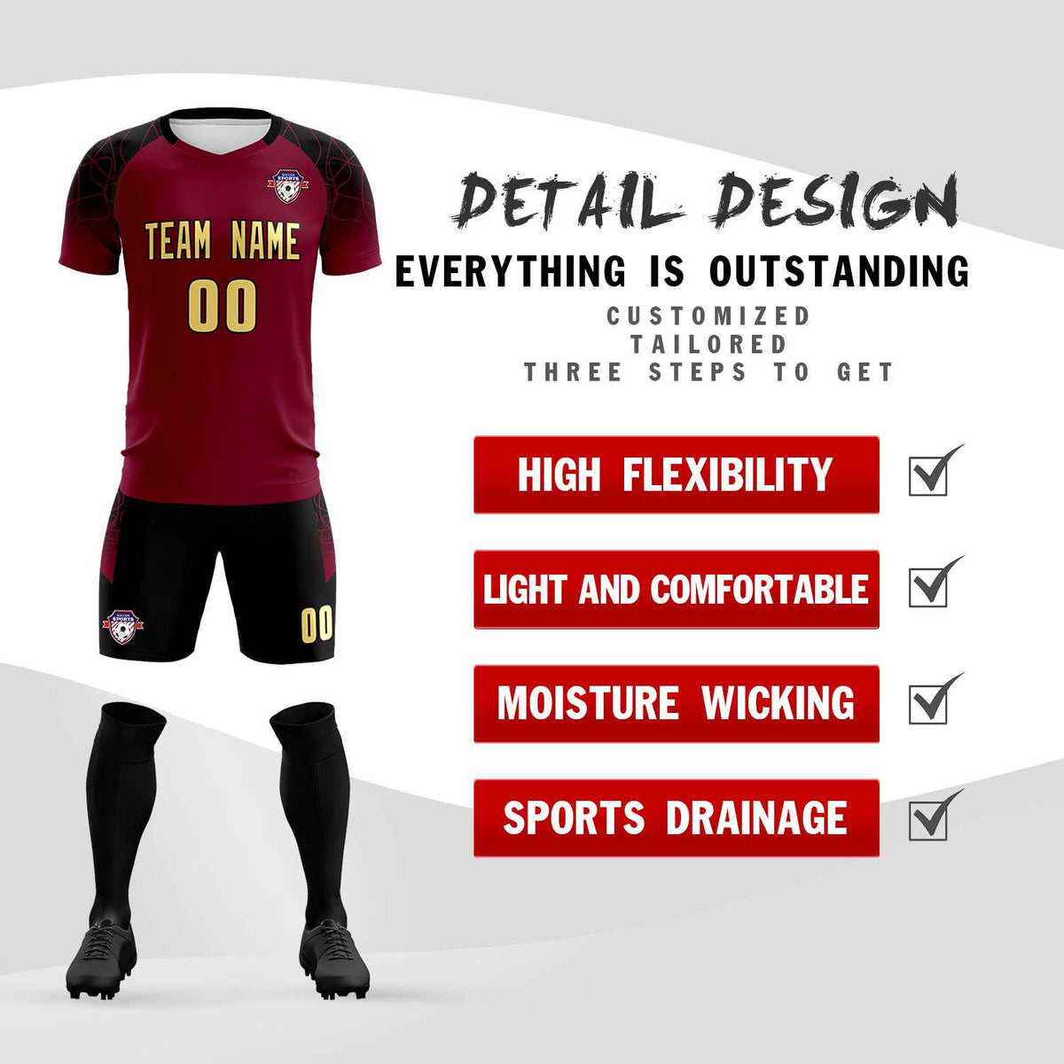 Custom Crimson Classic Soccer Training Sets Jersey For Adults/Kids